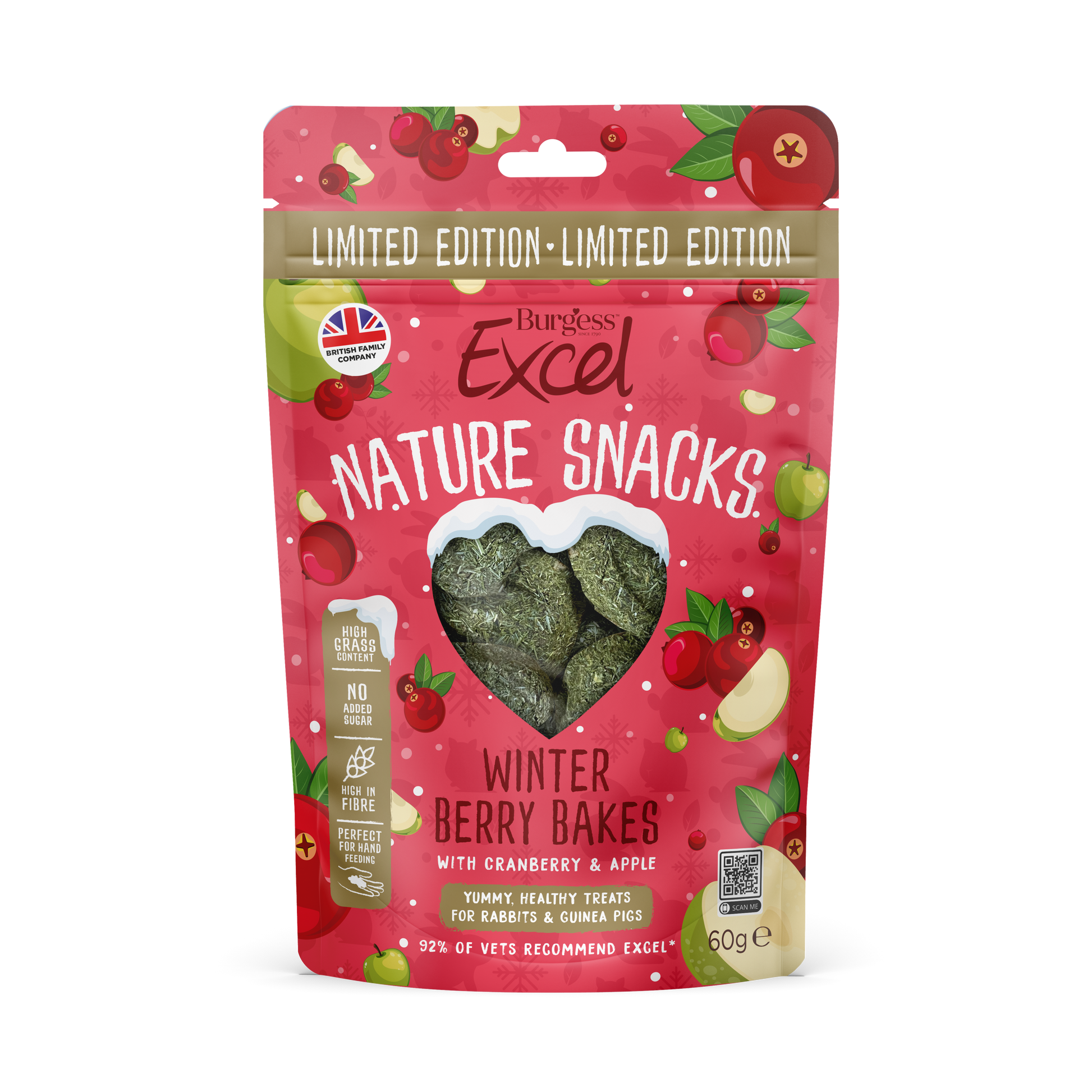 Front View of Burgess Excel Nature Snacks Winter Berry Bakes - Cranberry & Apple - 60g