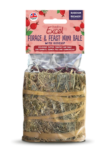 Front View of Burgess Excel Forage and Feast Mini Hay Bale for Rabbit, Guinea Pigs & Chinchilla - Rosehip - 100g
