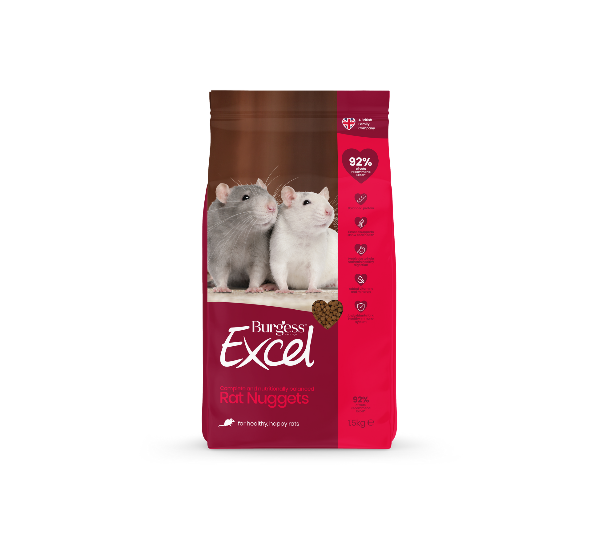 Front View of Burgess Excel Rat Nuggets - 1.5kg
