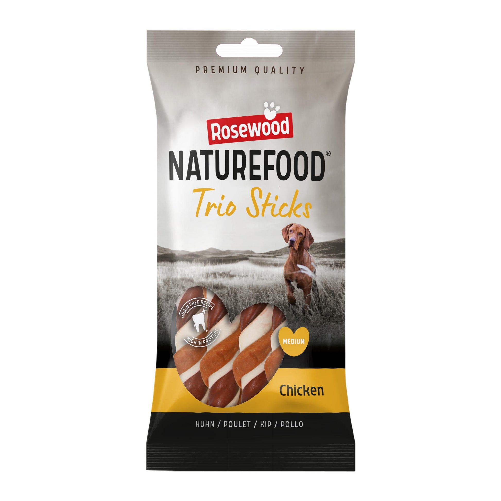 Front View of Naturefood Trio Sticks Medium Breed Dog Treats - Chicken