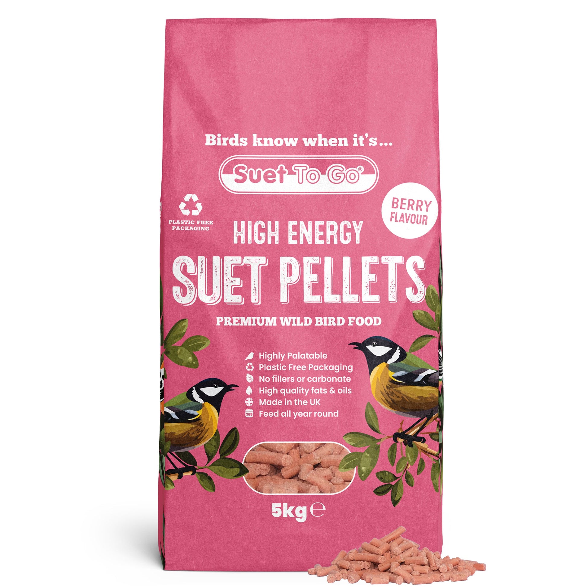 Front View of Suet to Go Suet Pellets Wild Bird Food - Berry - 5kg