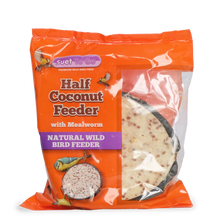 Front View of Suet to Go Suet Half Coconut Feeder Wild Bird Food - Mealworm - 10 Pack