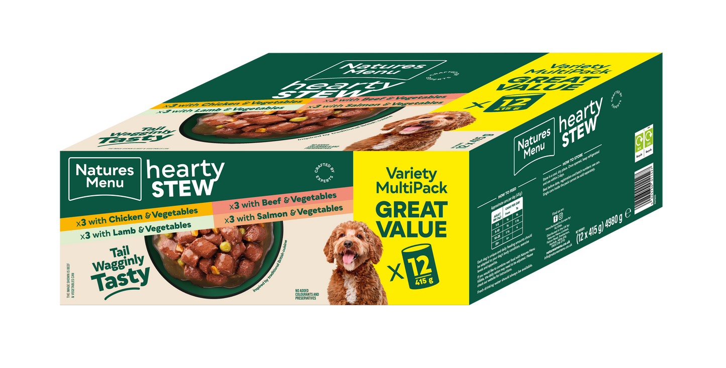 Natures Menu Hearty Stews Wet Dog Food Cans With Chicken, Lamb, Beef, Salmon & Vegetable