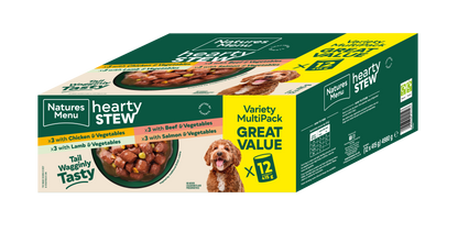 Natures Menu Hearty Stews Wet Dog Food Cans With Chicken, Lamb, Beef, Salmon & Vegetable
