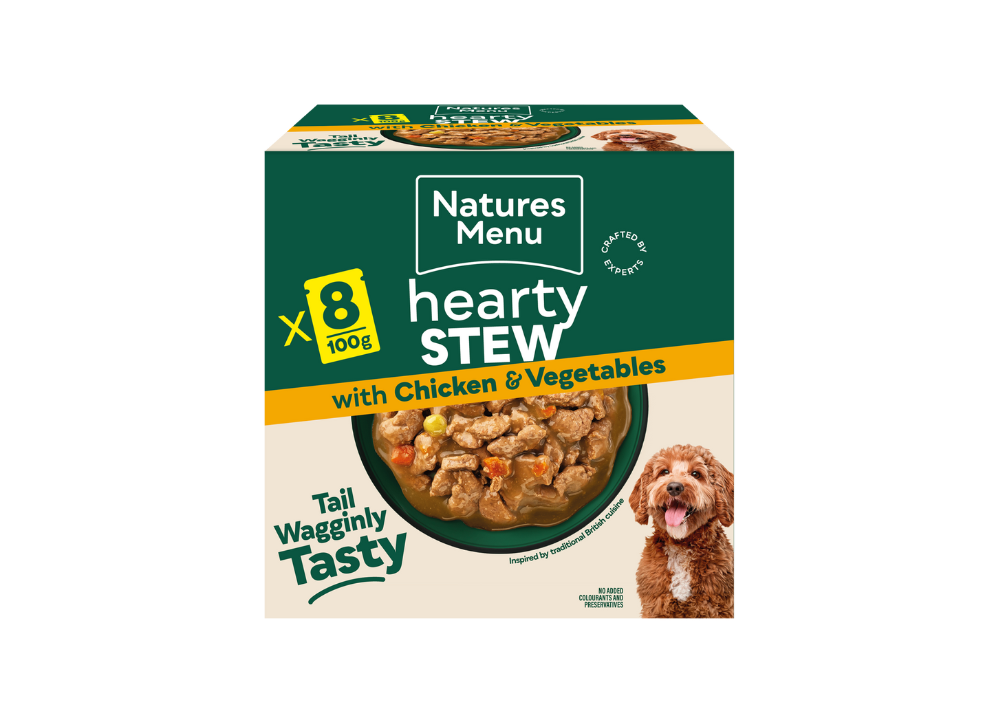 Front View of Natures Menu Hearty Stews Wet Dog Food Pouch With Chicken & Vegetable