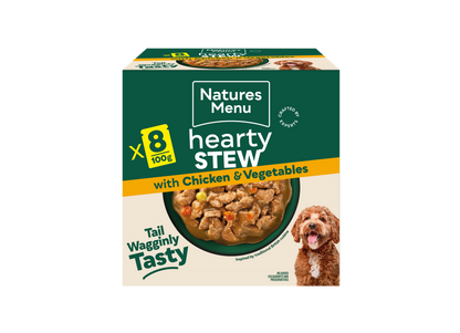 Front View of Natures Menu Hearty Stews Wet Dog Food Pouch With Chicken & Vegetable