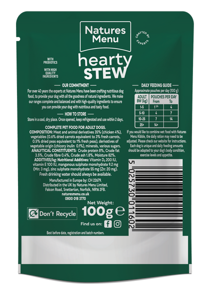 Natures Menu Hearty Stews Wet Dog Food Pouch With Chicken & Vegetable