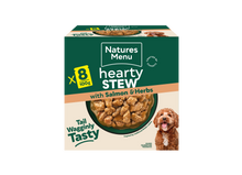 Front View of Natures Menu Hearty Stews Wet Dog Food Pouch With Salmon & Vegetable