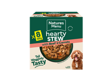 Front View of Natures Menu Hearty Stews Wet Dog Food Pouch With Beef & Vegetable