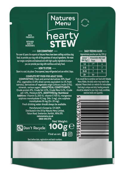 Natures Menu Hearty Stews Wet Dog Food Pouch With Beef & Vegetable