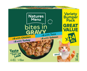 Natures Menu Bites in Gravy Variety Bumper Pack Wet Cat Food - 24 x 85g