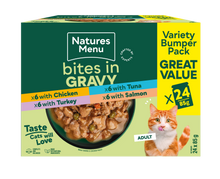 Natures Menu Bites in Gravy Variety Bumper Pack Wet Cat Food - 24 x 85g