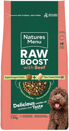 Front View of Natures Menu Freeze Dried Raw Boost Adult Dry Dog Food with Fresh Beef - 1.5kg & 3kg