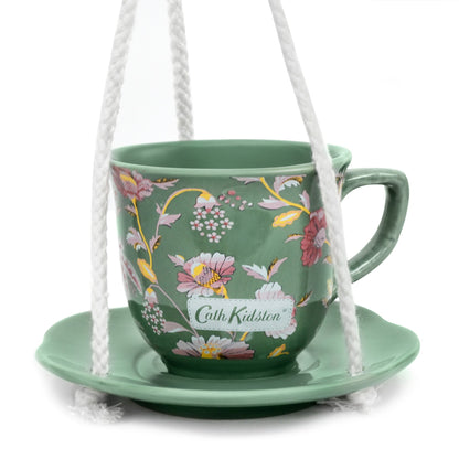 Cath Kidston Green Floral Teacup Bird Feeder