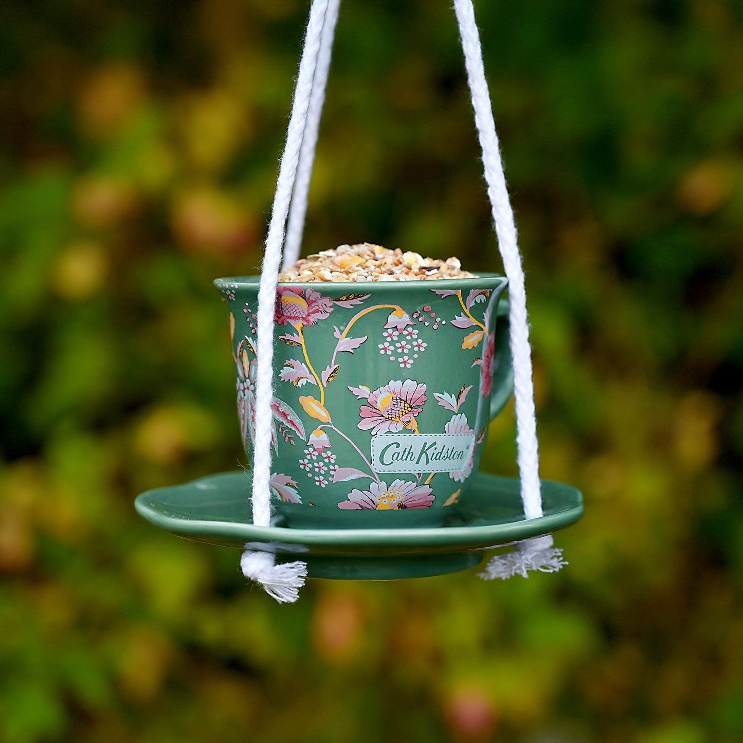 Cath Kidston Green Floral Teacup Bird Feeder