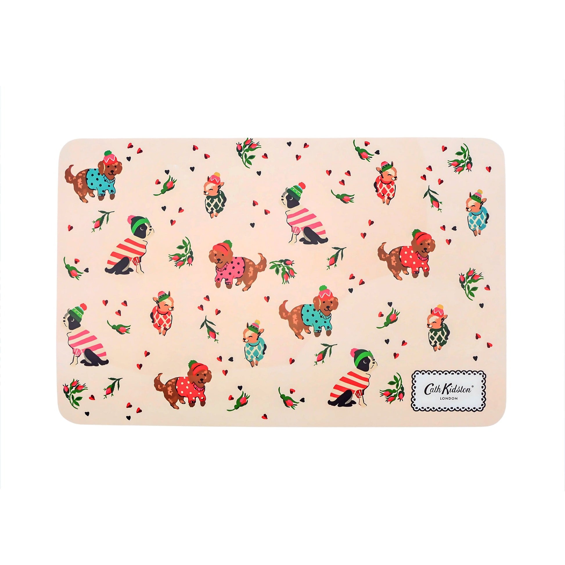 Front View of Cath Kidston Dogs & Roses Pet Feeding Mat - One Size
