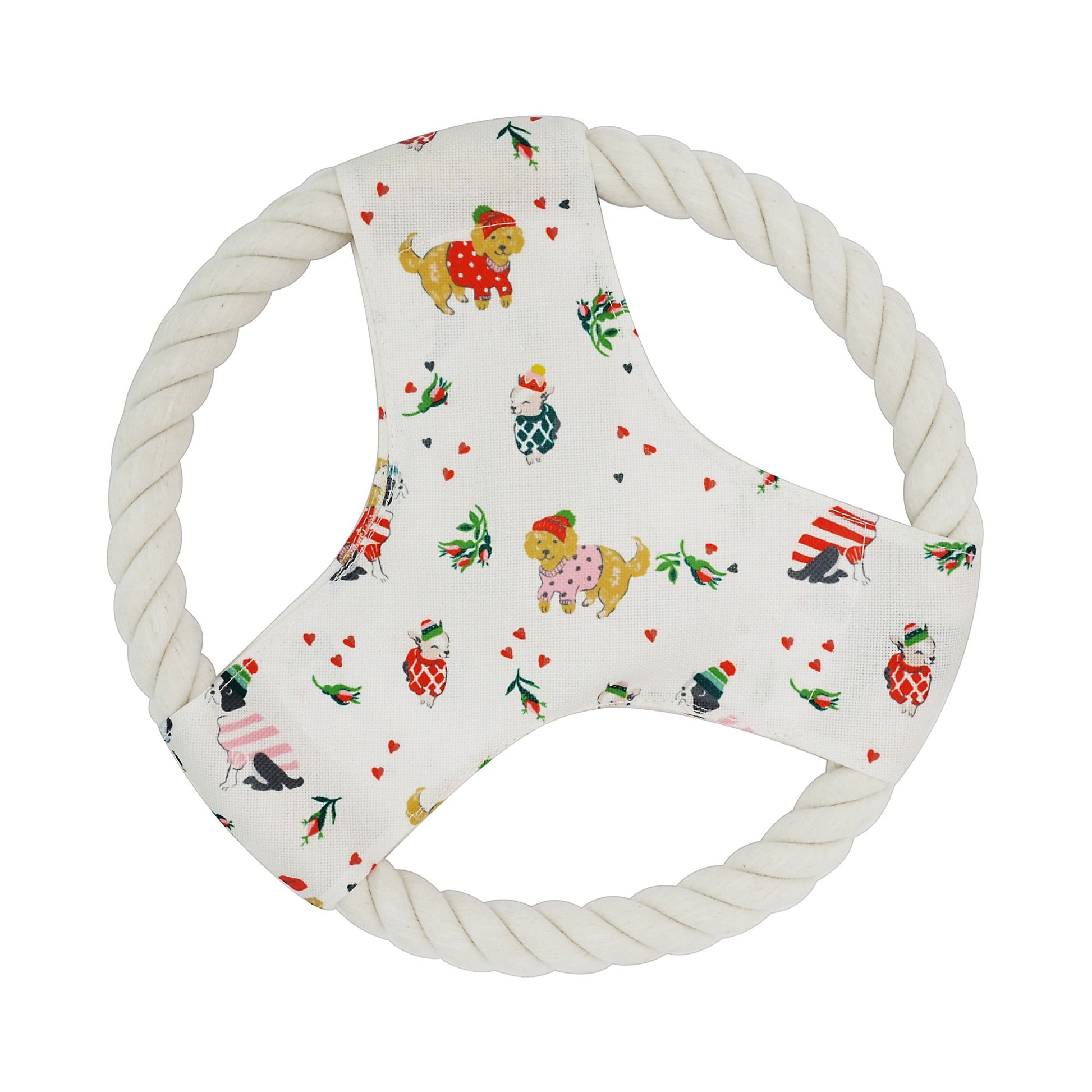Front View of Cath Kidston Dogs & Roses Rope Frisbee Dog Toy - One Size