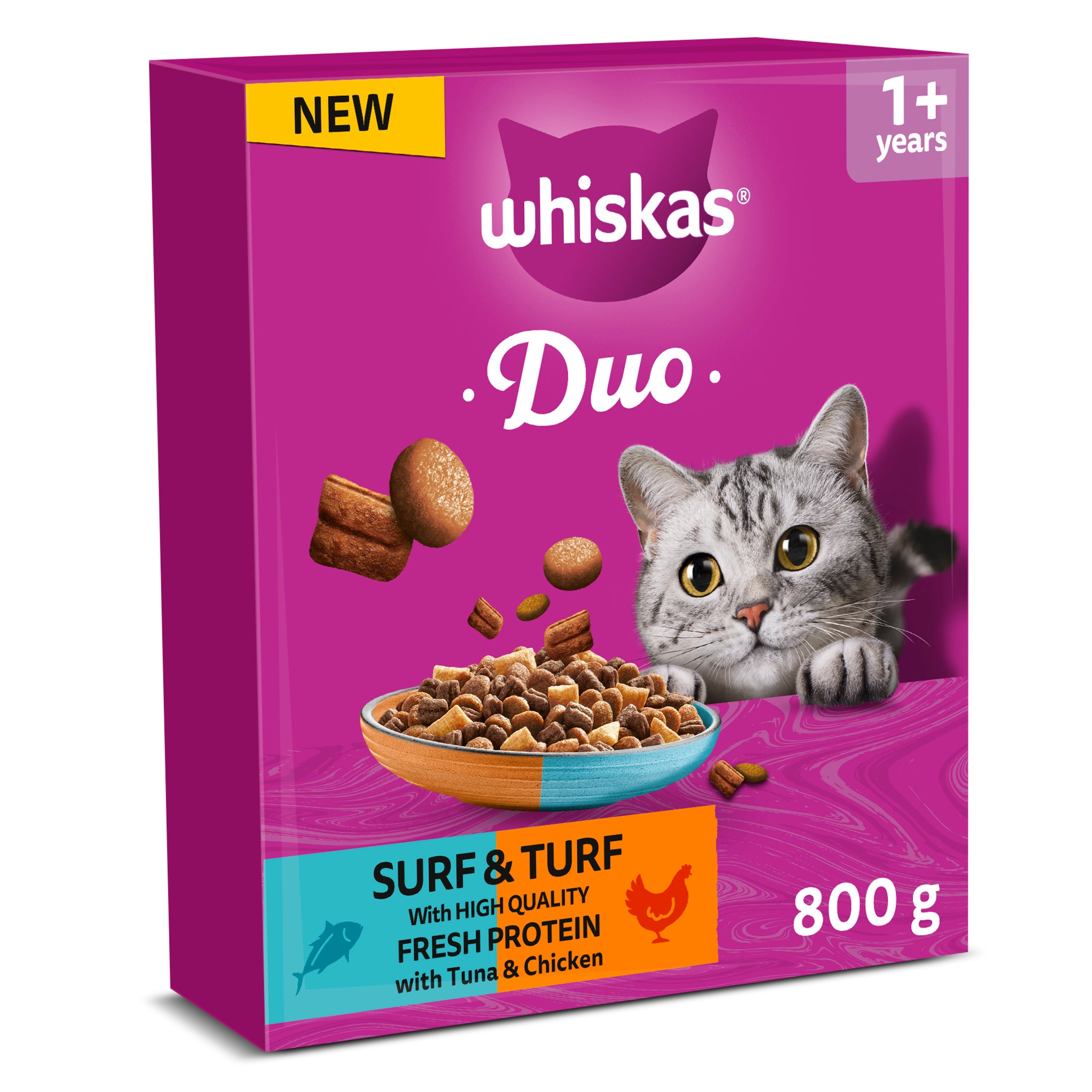 Whiskas Whiskas Duo Surf Turf Chicken Tuna Adult Dry Cat Food pet food packaging