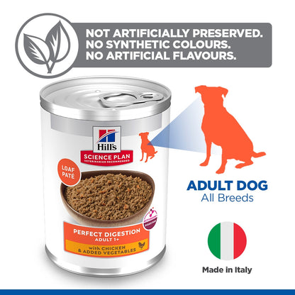 Hill's Science Plan Perfect Digestion Medium Adult 1+ Wet Dog Food with Chicken & Vegetables - 12 x 363g Can