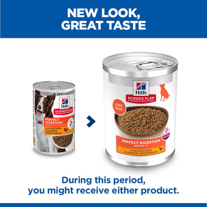 Hill's Science Plan Perfect Digestion Medium Adult 1+ Wet Dog Food with Chicken & Vegetables - 12 x 363g Can