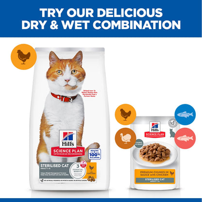 Hill's Science Plan Sterilised Cat Adult Wet Cat Food Multipack - Chicken, Salmon, Trout, Turkey