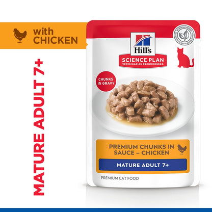 Hill's Science Plan Mature Adult Wet Cat Food Premium Chunks in Sauce with Chicken