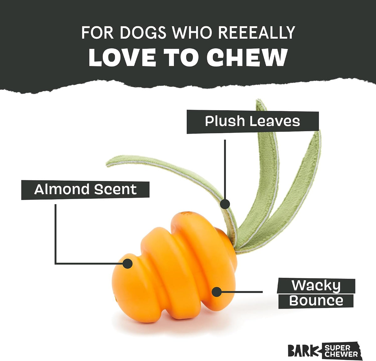 BARK Deep Roots Carrot Super Chewer Dog Toy