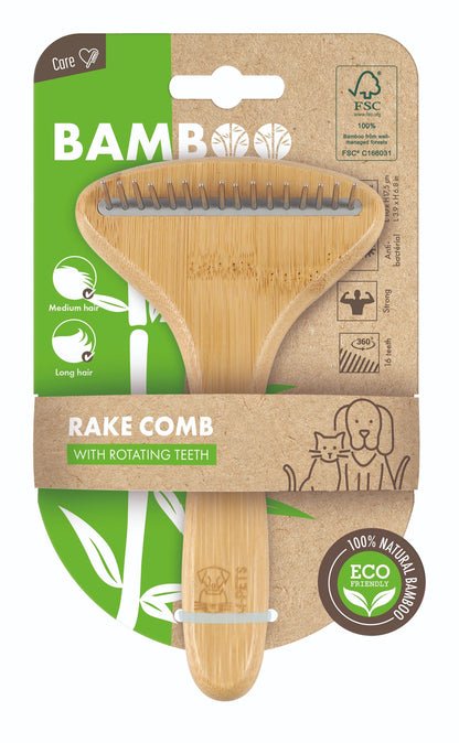 M-Pets Bamboo Rake Comb with Rotating Teeth for Dogs & Cats