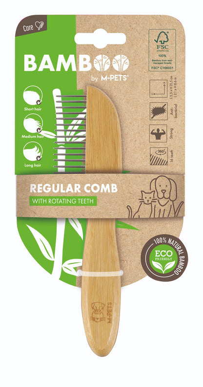 M-Pets Bamboo Regular Comb with Rotating Teeth for Dogs & Cats