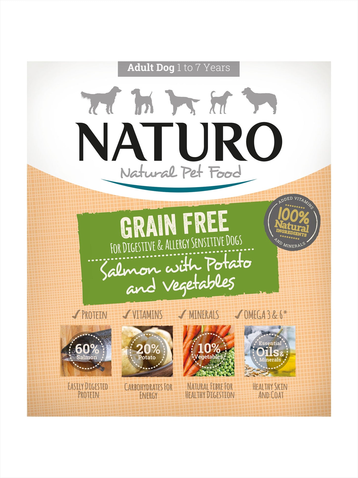 Naturo Grain Free Dog Food  Salmon & Potato With Veg Tray