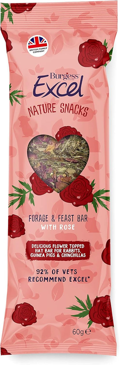 Burgess Excel Nature Snacks Forage & Feast Bars with Rose for Rabbits, Guinea Pigs & Chinchillas