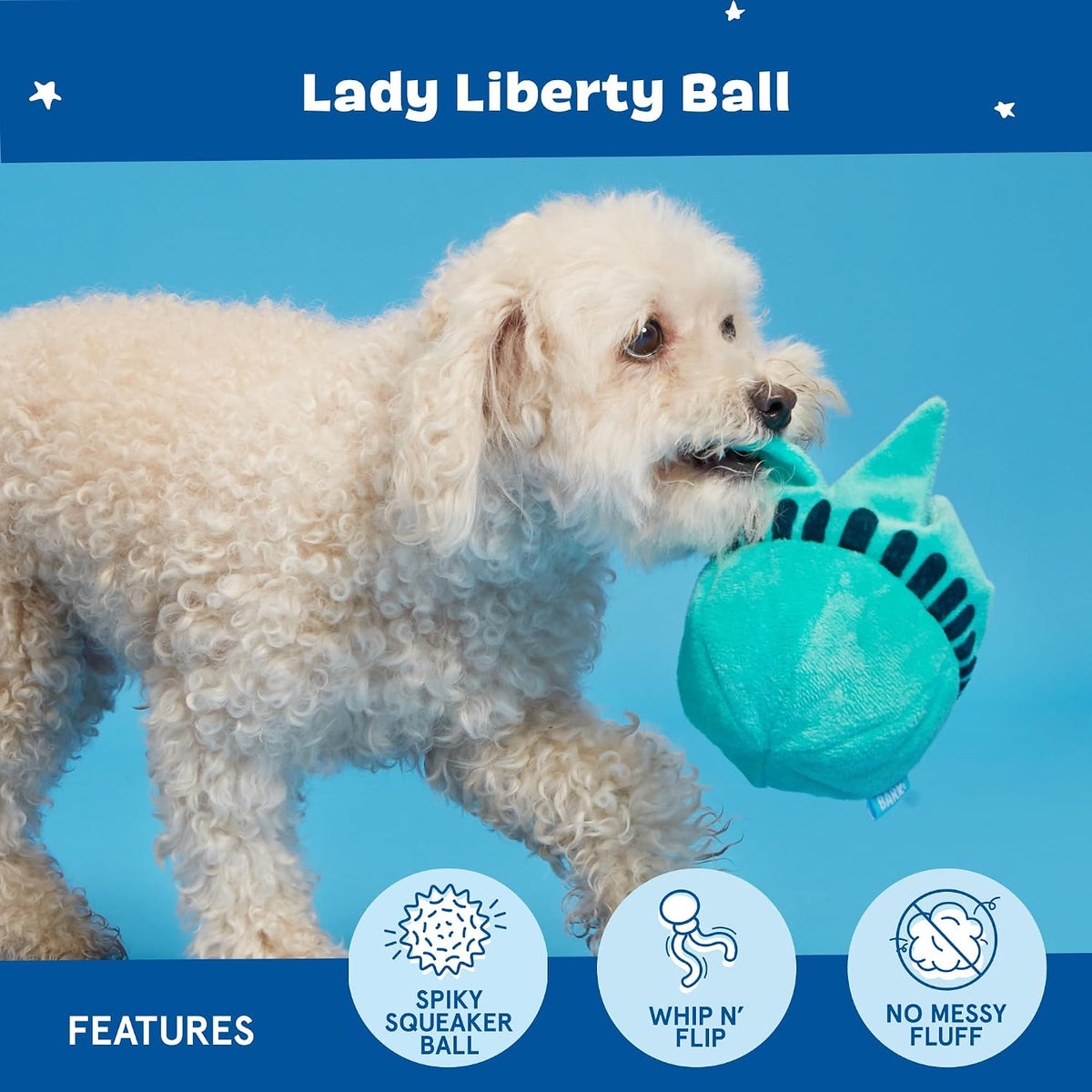BARK Lady Liberty Ball 2-in-1 Dog Toy Large