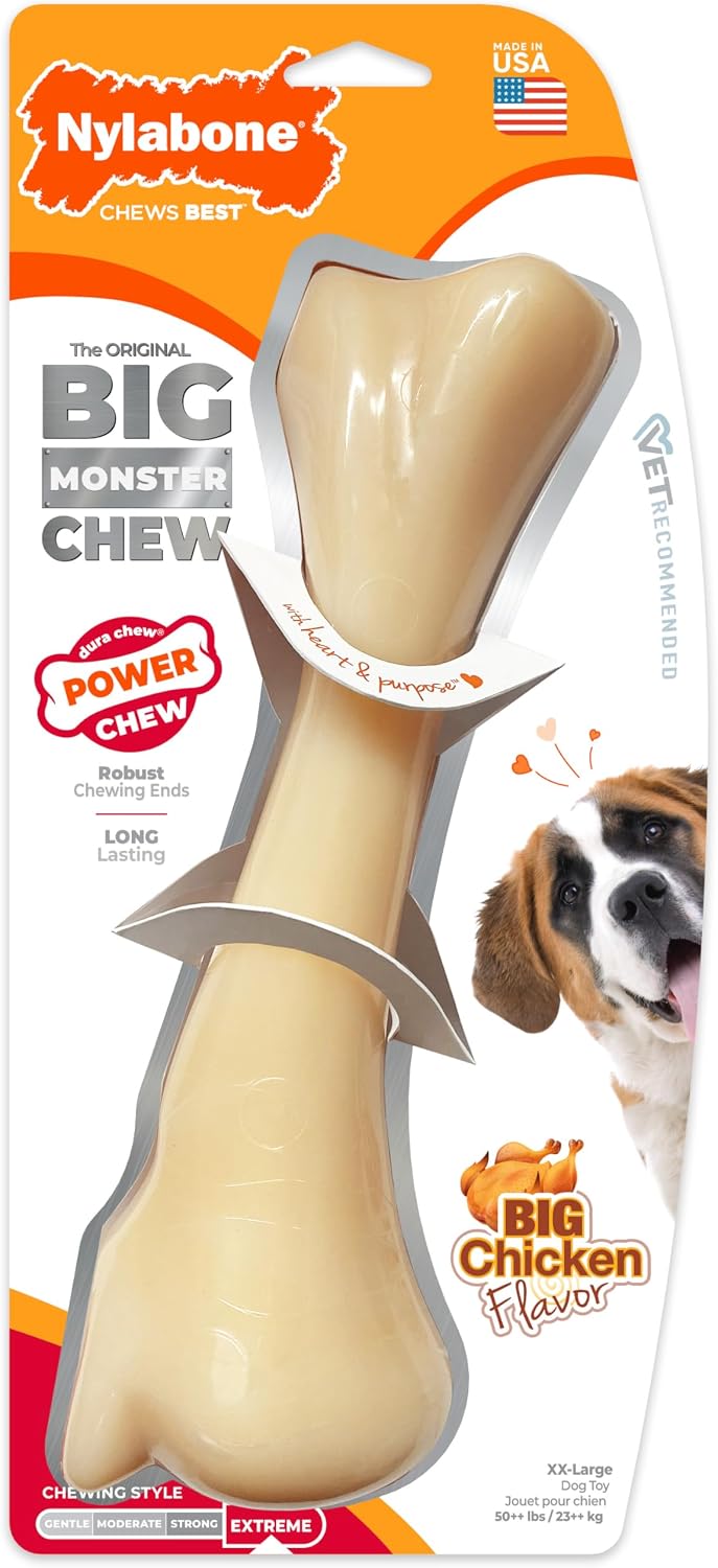 Nylabone Extreme Tough Dog Chew Toy Monster Bone Chicken