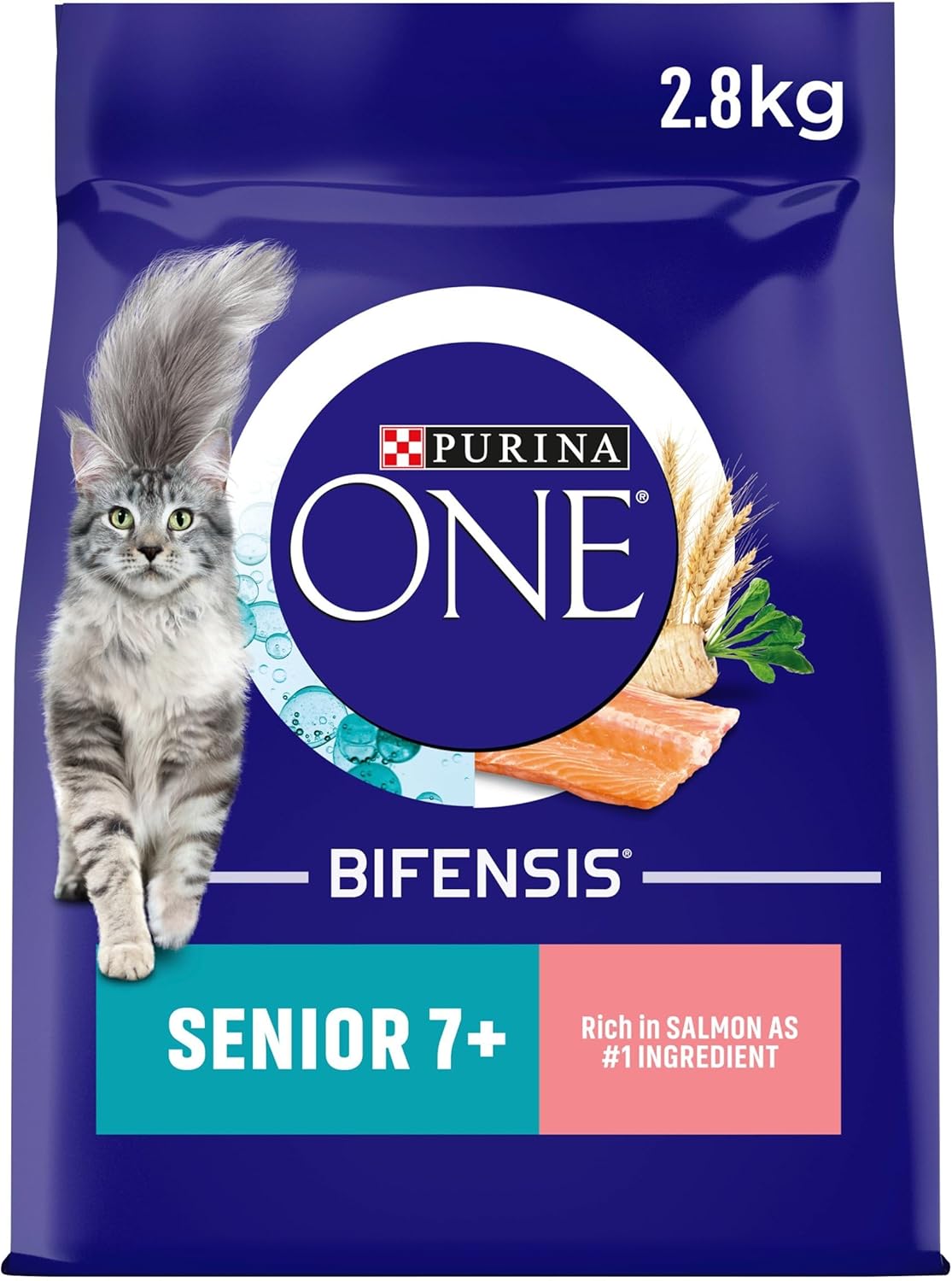 Purina One Purina One Salmon Senior Dry Cat Food pet food packaging