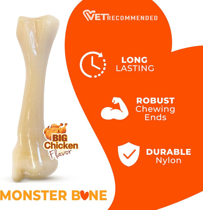 Nylabone Extreme Tough Dog Chew Toy Monster Bone Chicken