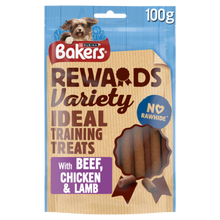 Front View of Bakers Rewards Mixed Variety Dog Treats with Beef, Chicken & Lamb - 100g