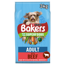 Front View of Bakers Adult Dry Dog Food with Beef and Vegetable - 3kg & 14kg