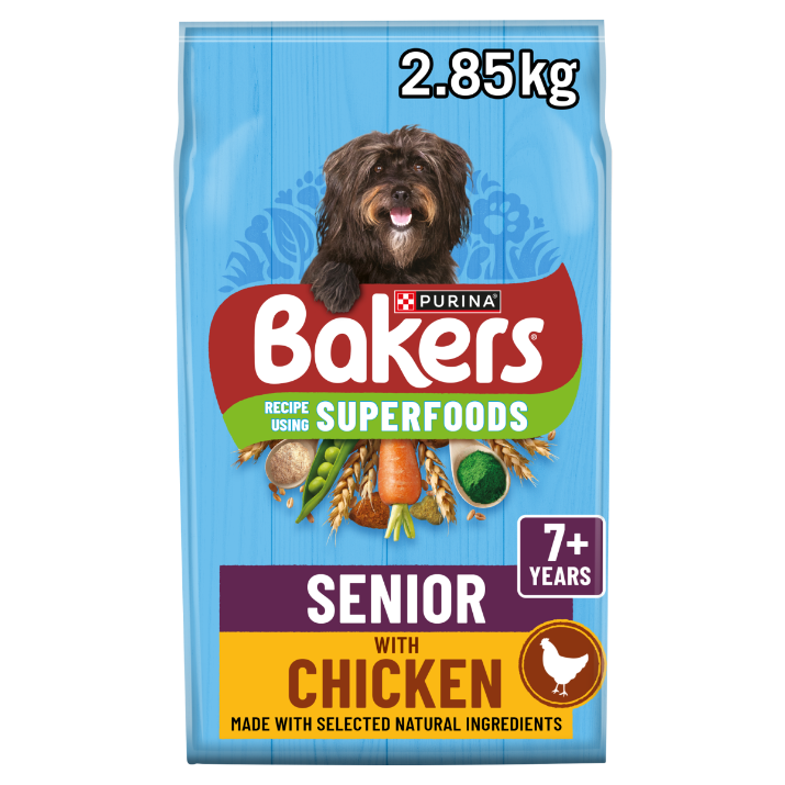 Front View of Bakers Senior Dry Dog Food with Chicken and Vegetable - 2.85kg & 12kg