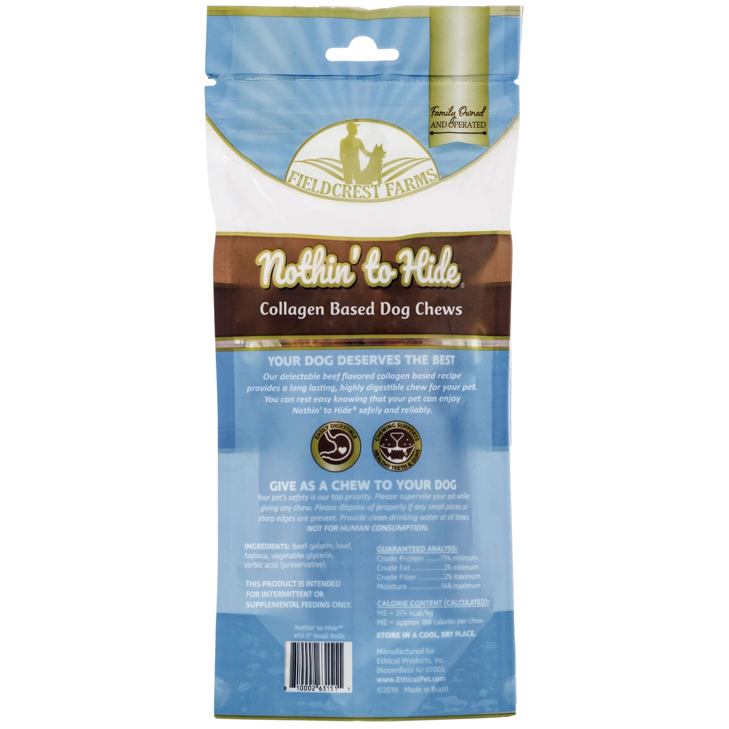 Nothin' to Hide 5" Small Beef Rolls Dog Chews - 2 Pack