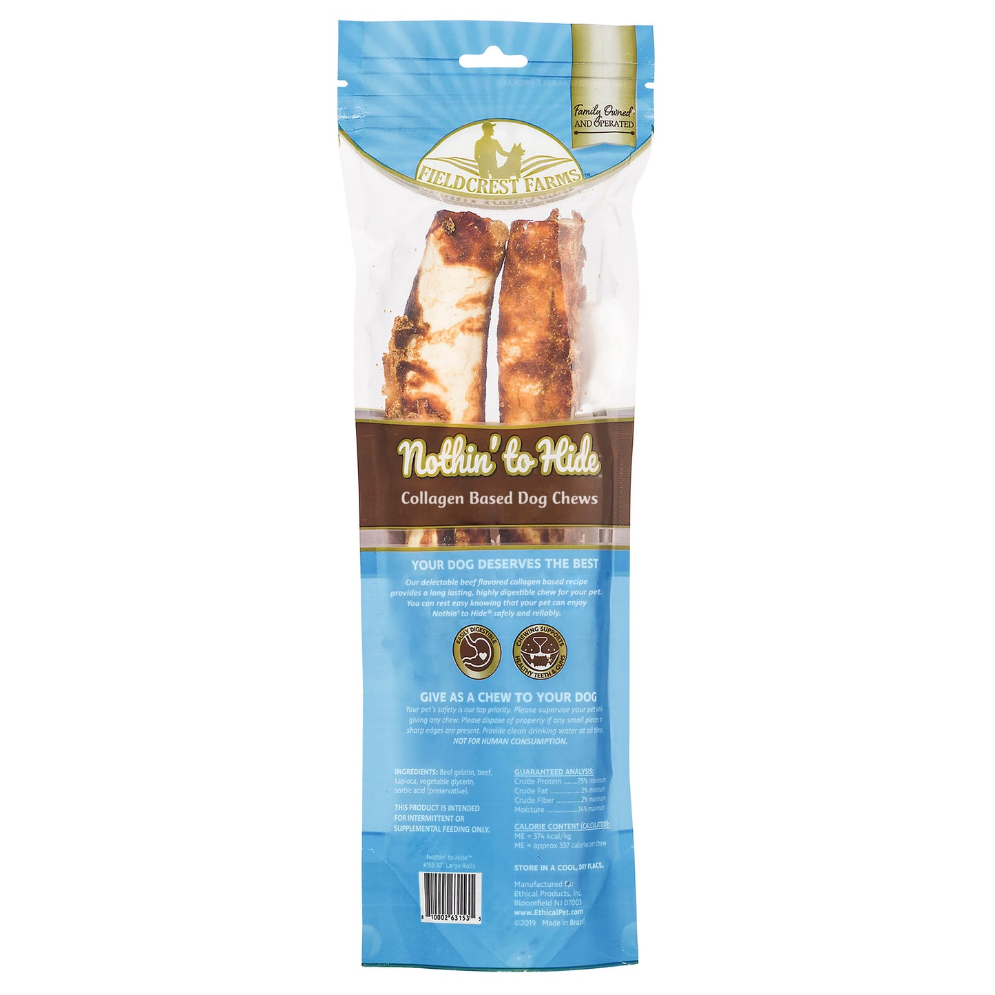 Nothin' to Hide 10" Large Beef Rolls Dog Chews - 2 Pack
