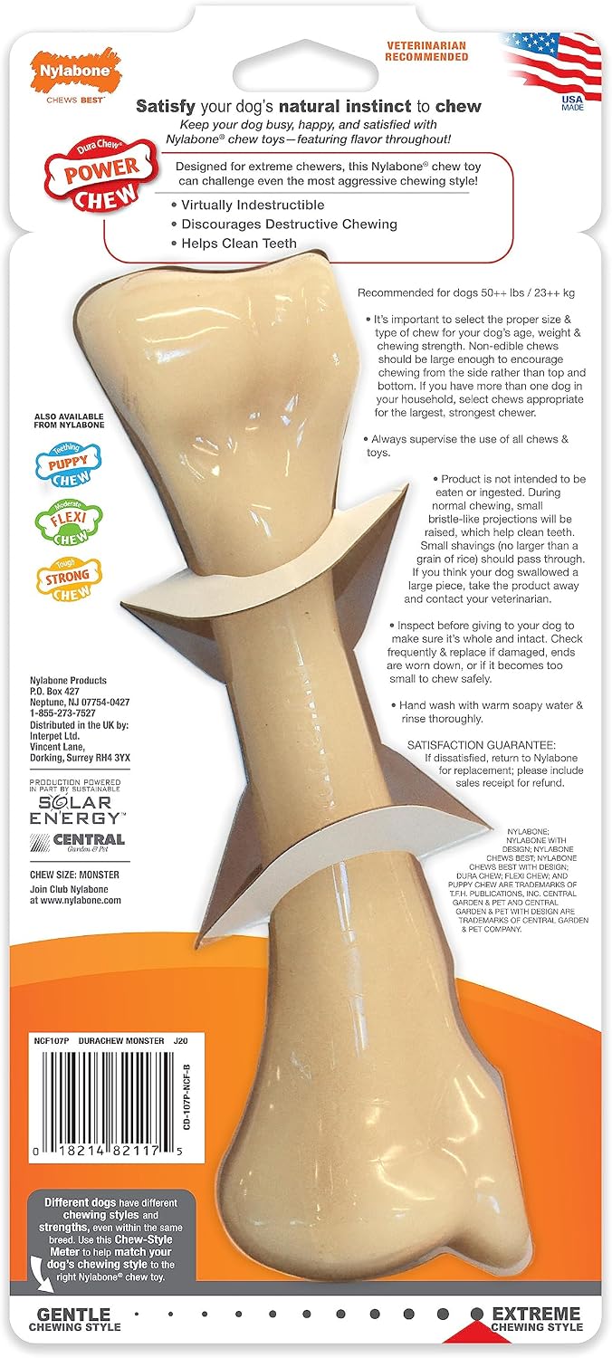 Nylabone Extreme Tough Dog Chew Toy Monster Bone Chicken
