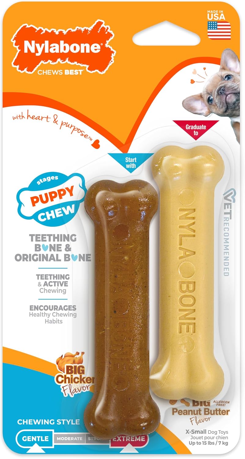 Nylabone Puppy Dura Chew Twin Pack Peanut Butter & Chicken