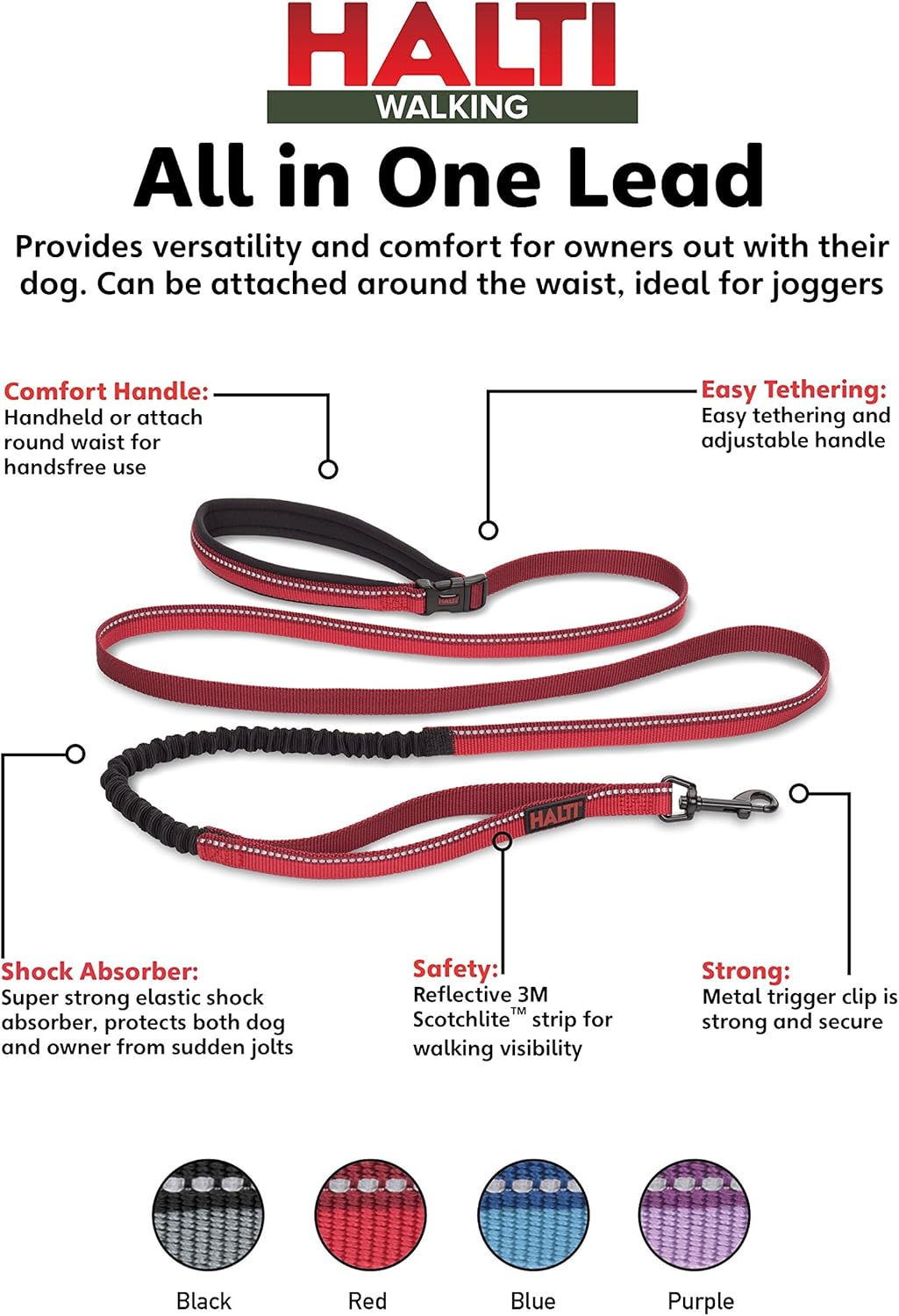 Halti Walking  All-In-One Red Dog Lead Large