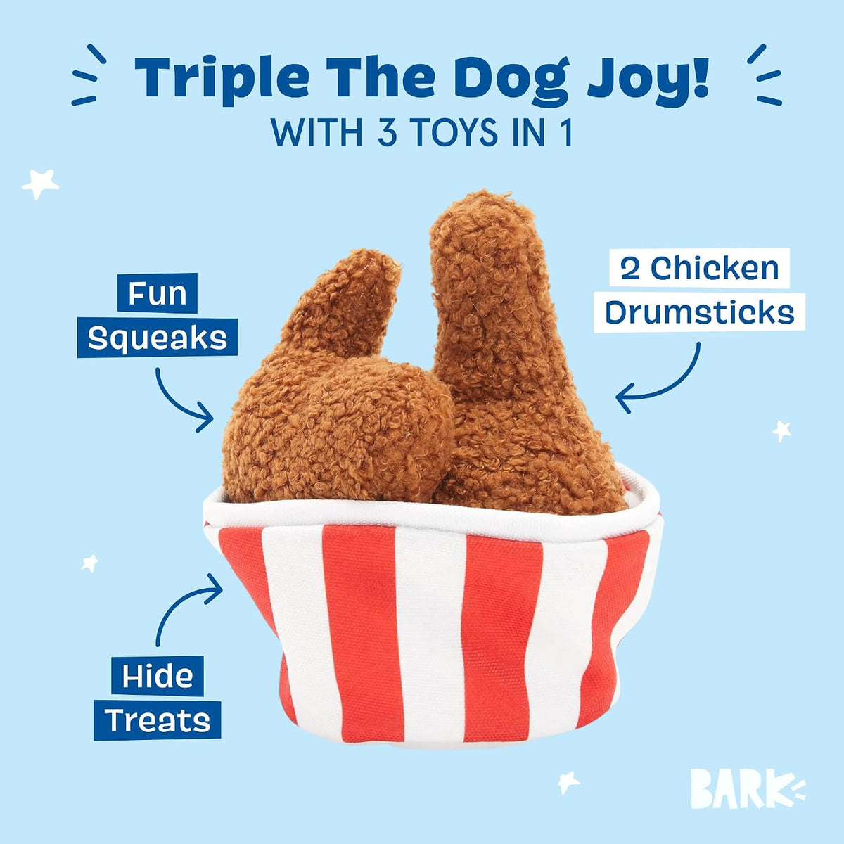 BARK Bucket O'Fried Licken 3 in 1 Interactive Dog Toy