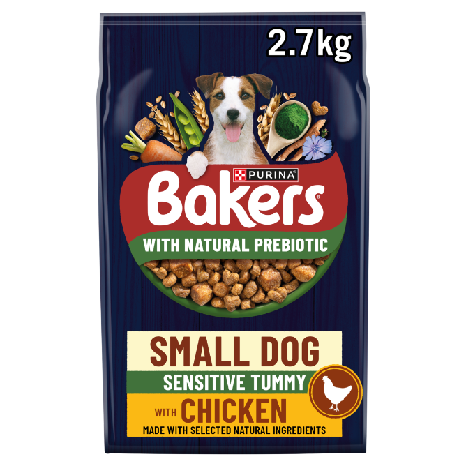 Front View of Bakers Small Dry Dog Food Sensitive Tummy with Chicken - 2.7kg