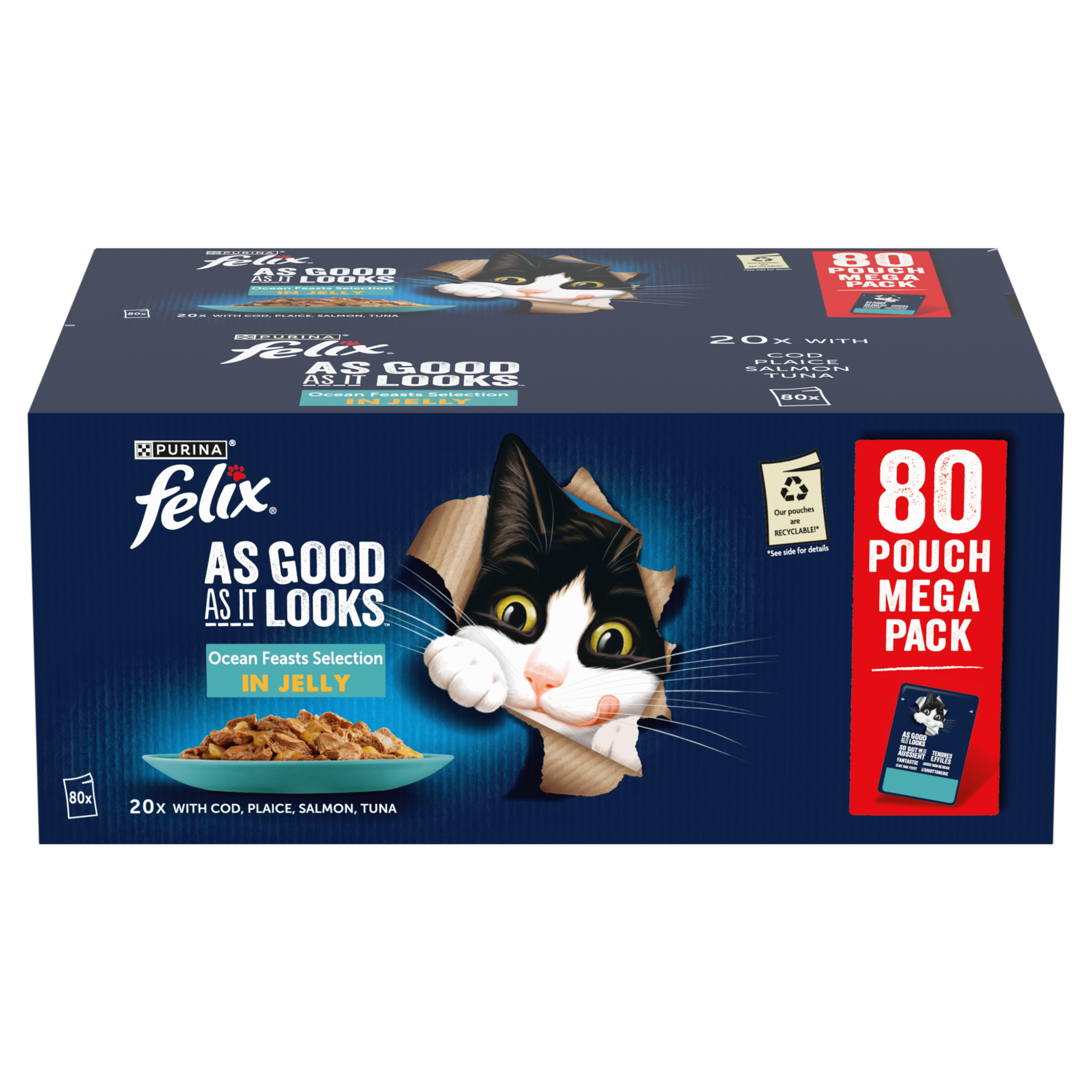 Felix Felix As Good It Looks Ocean Feasts Cod Salmon Tuna Adult Wet Cat Food pet food packaging
