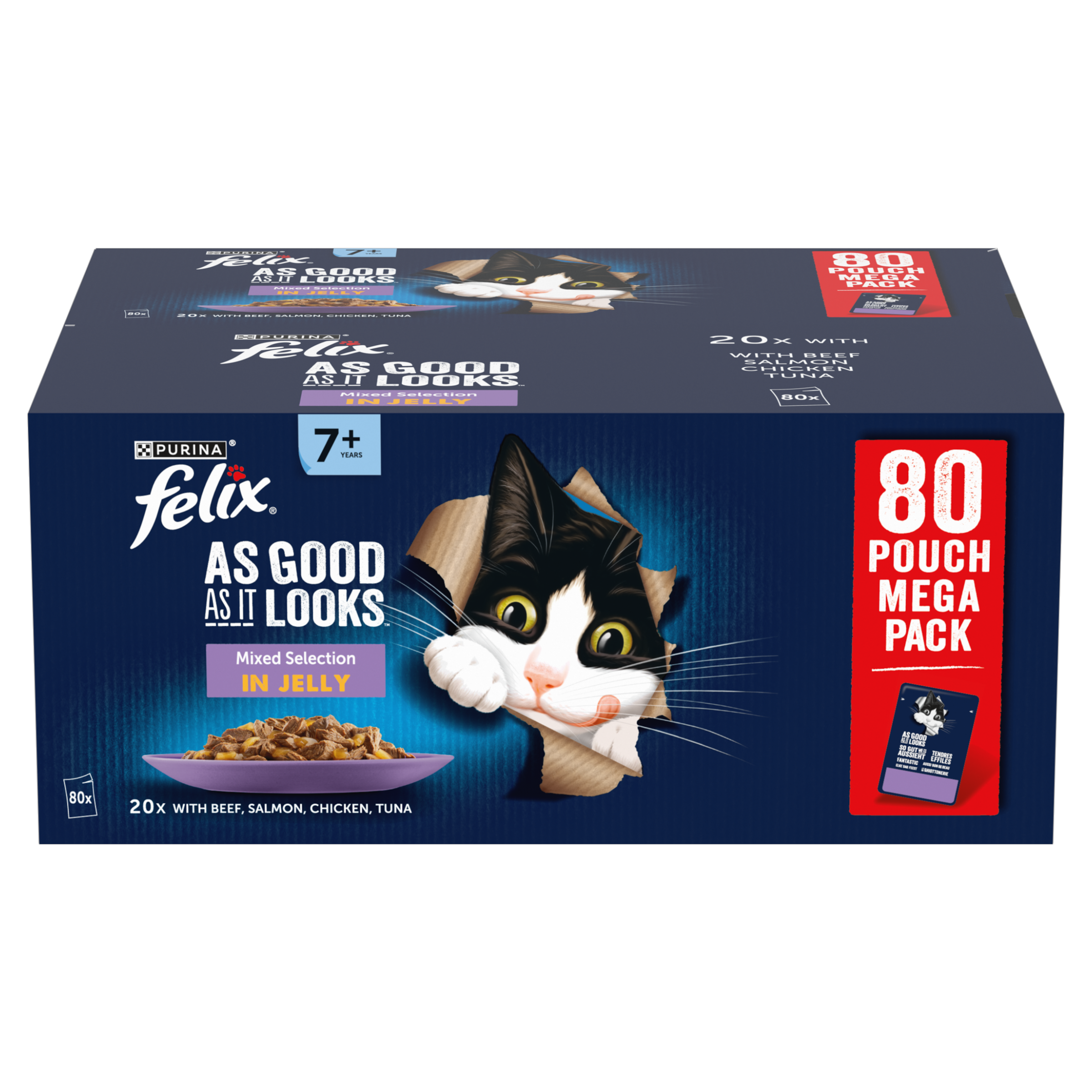 Felix Felix As Good It Looks Beef Chicken Lamb Turkey Senior Wet Cat Food pet food packaging
