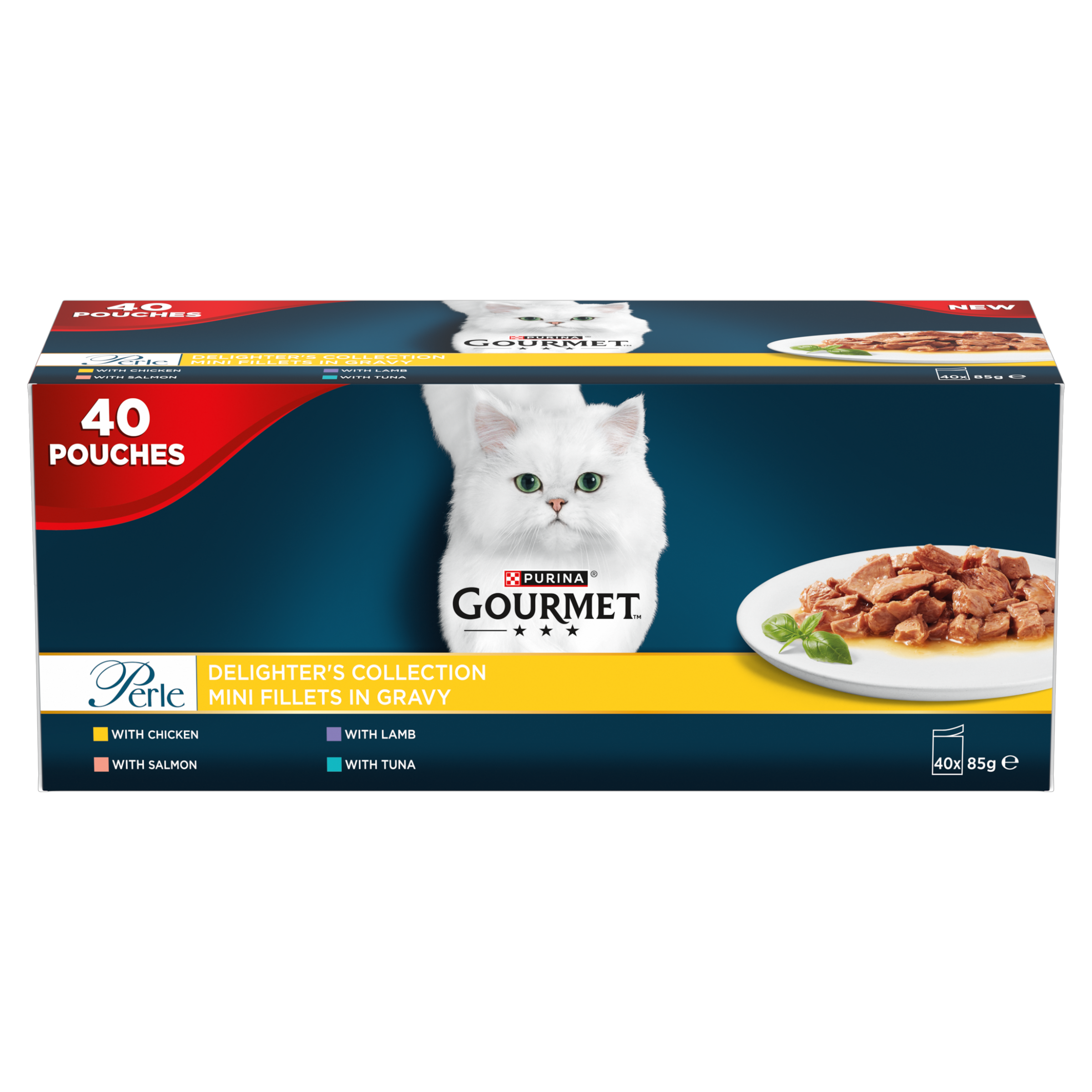 Gourmet Gourmet Perle Delighter Collection Fillets Chicken Lamb Salmon Tuna Adult Wet Cat Food pet food packaging