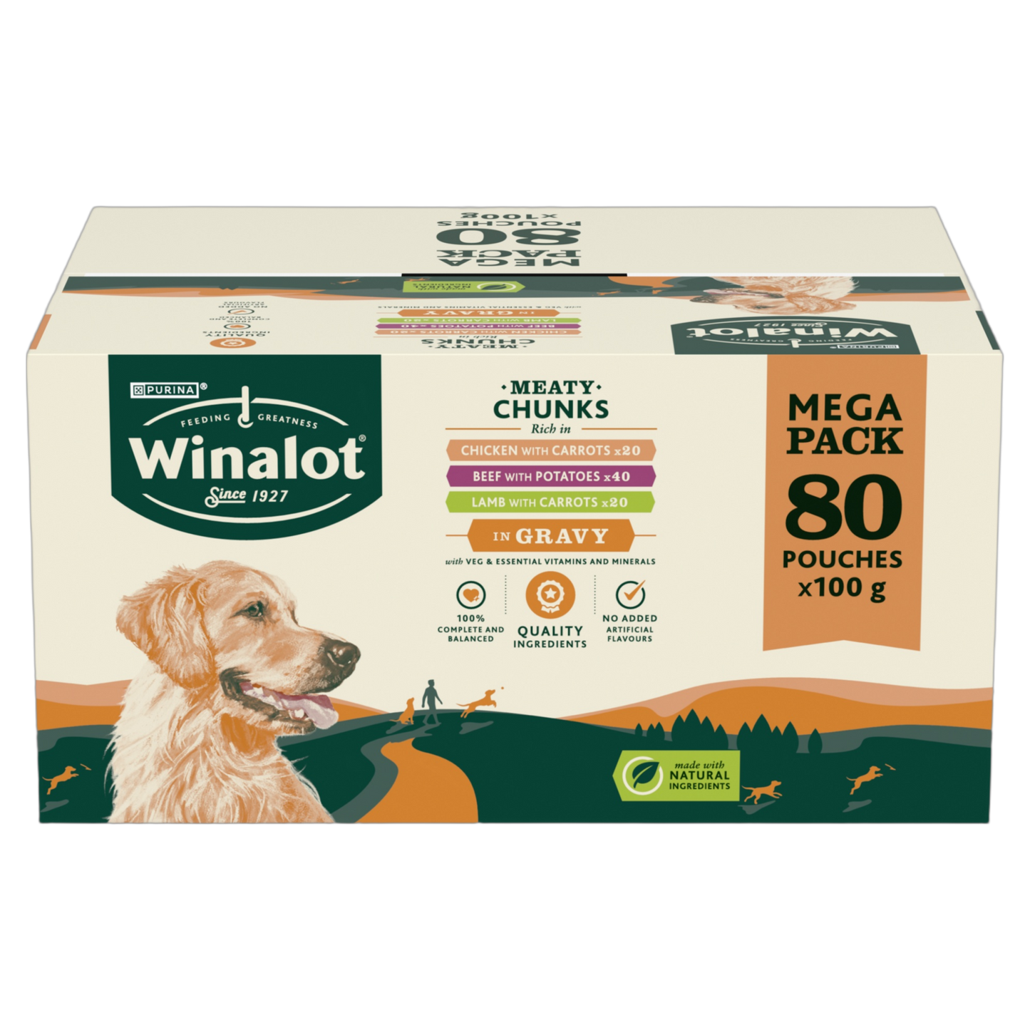 Winalot Meaty Chunks Mixed Rich in Chicken, Beef & Lamb in Gravy Adult Wet Dog Food Pouches Mega Pack