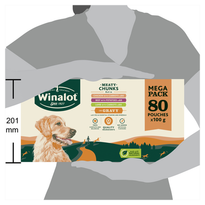 Winalot Meaty Chunks Mixed Rich in Chicken, Beef & Lamb in Gravy Adult Wet Dog Food Pouches Mega Pack